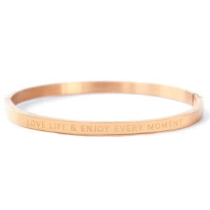 Boho Armreif "LOVE LIFE AND ENJOY EVERY MOMENT", rosegold